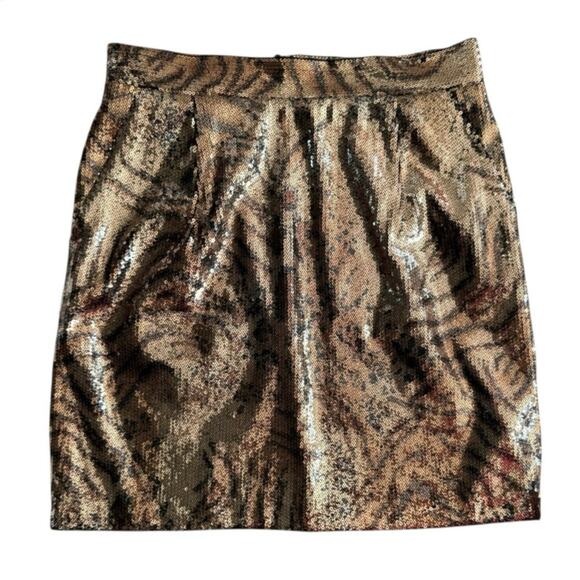 Zara Sequins Mini Skirt Metallic Animal Print Womens Size Medium Gold Black NWOT - Picture 1 of 9